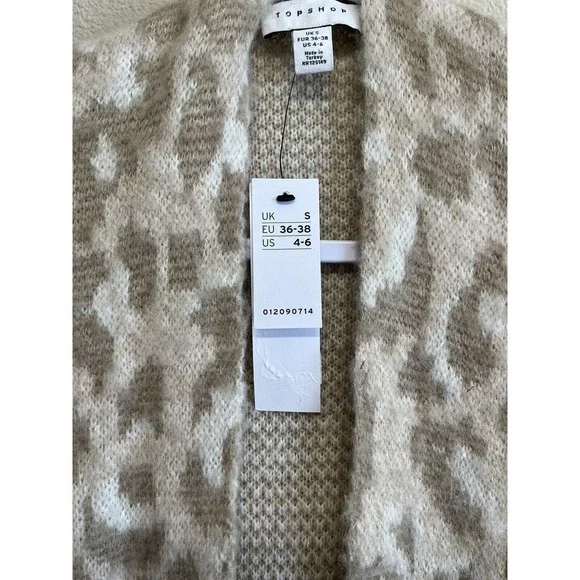 Topshop Animal Print Wool Blend Duster Cardigan Size 4-6 Tan Women's NEW - Picture 6 of 10